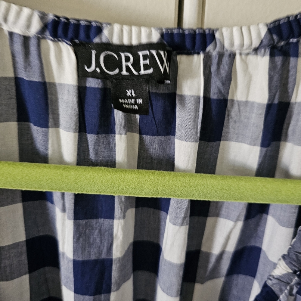 J. Crew Navy and White Cotton Gingham Long Sleeve Mini Dress - Picture 2 of 3